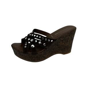 NR Rapisardi Italy Stud Suede Wedge Sandal 38 US 7.5 Brown Gold Sparkle Platform